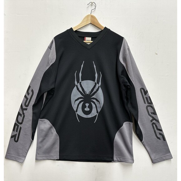 Spyder vintage men pullover long sleeve top size medium black & gray logo print - Picture 1 of 8
